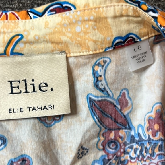 Elie Tahari Giraffe Multicolor Puff Sleeve Tie Waist Blouses Size L - Picture 5 of 13